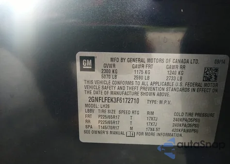 2015 Chevrolet Equinox 1Lt from USA, damaged, VIN 2GNFLFEK3F6172710